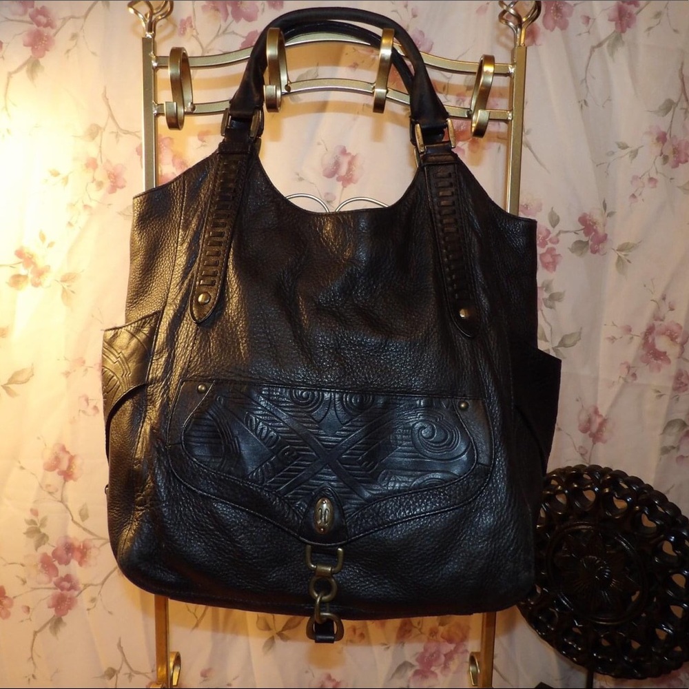 Cole Haan Black Leather Tribal print Tote